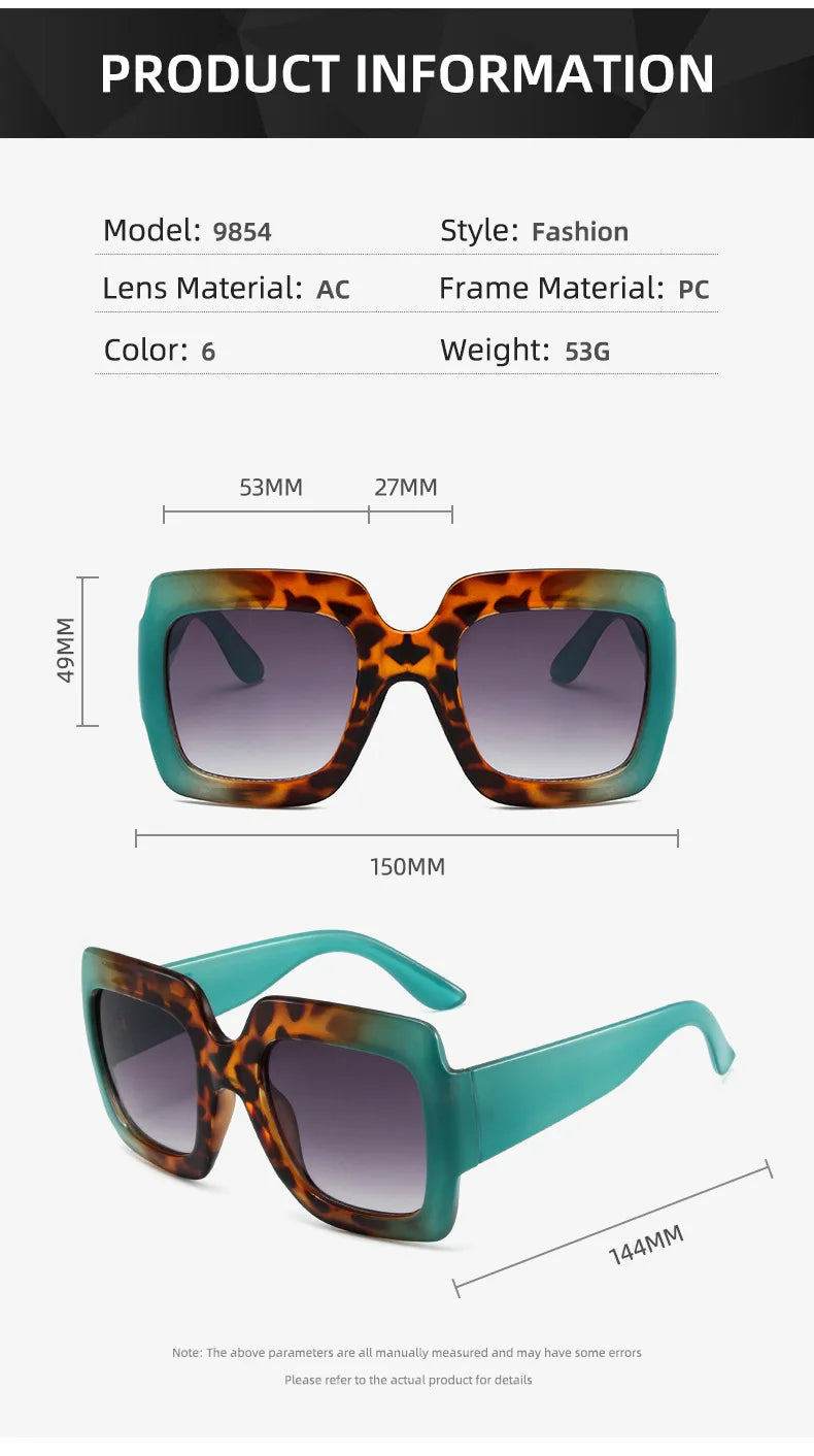 Fashion Women Oversize Sunglasses Gradient Retro Luxury Brand Designer Square Sun Glasses Female Trending Shades UV400 Eyeglas