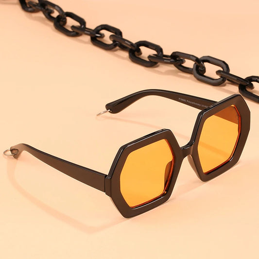 Fashion Punk Square Sunglasses Women Vintage Unique Chain Polygon Sun Glasses Female Shades Large Frame UV400 Eyewear H17