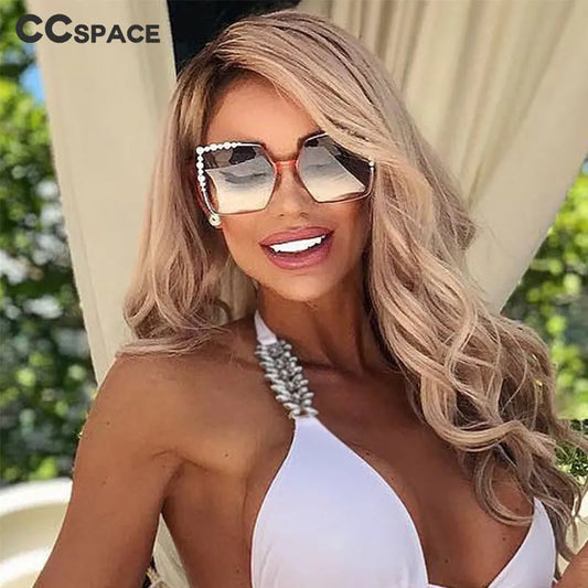 46340 Luxury Brand Sunglasses Pearl Decoration Women Fashion Shades Uv400 Lady's Vintage Glasses