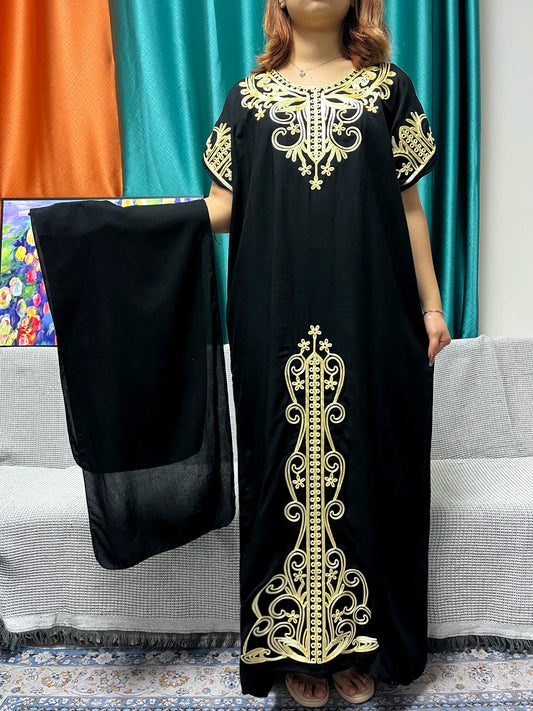 Abayas For Women Black Appliques Cotton