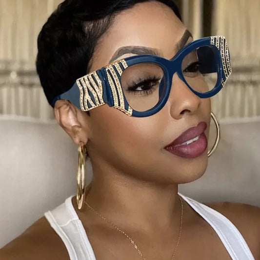 Vintage Anti Blue Light Cat Eye Glasses Women For Female Luxury Brand Designer Myopia Prescription Optical Metal Chain Big Frame
